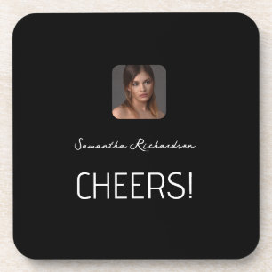 Zwart-wit gepersonaliseerd fotonaamscript bier onderzetter