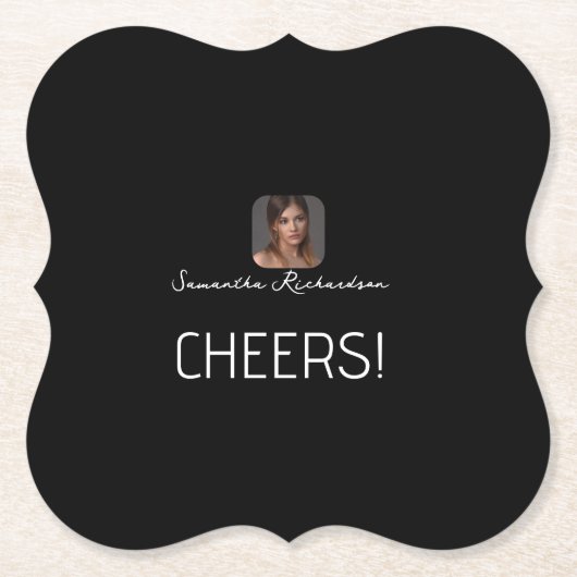 Zwart-wit gepersonaliseerd fotonaamscript kartonnen onderzetters (Voorkant)