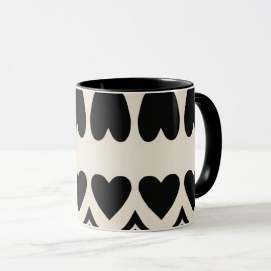 Zwart wit gepersonaliseerd groot hart patroon mok (Voorkant rechts)