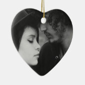Zwart-wit gepersonaliseerd hart monogrammed keramisch ornament (Rechts)