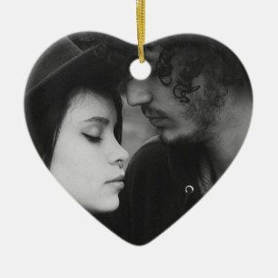 Zwart-wit gepersonaliseerd hart monogrammed keramisch ornament