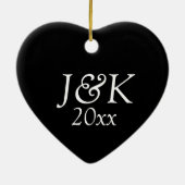 Zwart-wit gepersonaliseerd hart monogrammed keramisch ornament (Achterkant)