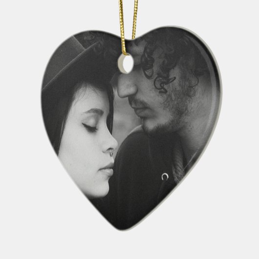 Zwart-wit gepersonaliseerd hart monogrammed keramisch ornament (Links)