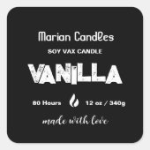 Zwart-wit gepersonaliseerd kaarsenlabel vierkante sticker (Voorkant)