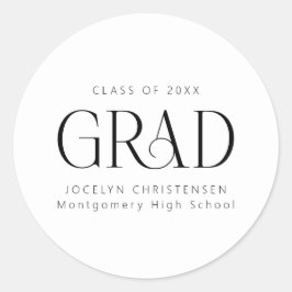 Zwart Wit Gepersonaliseerd Modern Afstudeerder Afs Ronde Sticker