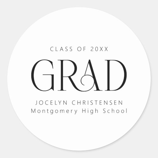 Zwart Wit Gepersonaliseerd Modern Afstudeerder Afs Ronde Sticker (Voorkant)
