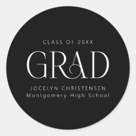 Zwart Wit Gepersonaliseerd Modern Afstudeerder Afs Ronde Sticker