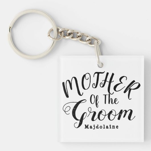 Zwart-wit gepersonaliseerd moeder van de bruidegom sleutelhanger (voorkant)
