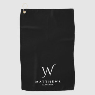 Zwart-wit Gepersonaliseerd Monogram en Naam Golfhanddoek