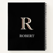 Zwart-wit gepersonaliseerd monogram en naam  notitieboek (Achterkant)