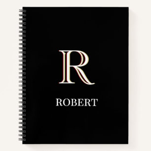 Zwart-wit gepersonaliseerd monogram en naam  notitieboek