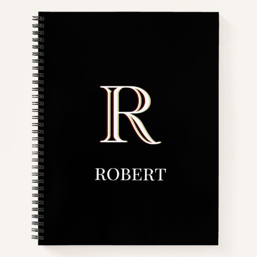 Zwart-wit gepersonaliseerd monogram en naam  notitieboek (Voorkant)