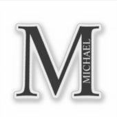 Zwart-wit, gepersonaliseerd monogram en naam: Sti Sticker (Voorkant)