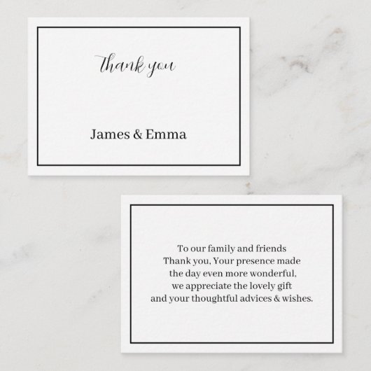 Zwart-wit gepersonaliseerde bruiloft Dank u Notitiekaartje (Voorkant / Achterkant)