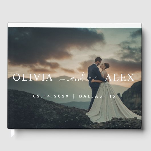 Zwart-wit gepersonaliseerde bruiloft foto gastenboek (Voorkant)