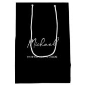 Zwart & Wit Gepersonaliseerde Bruiloft Party Naam  Medium Cadeauzakje (Achterkant)