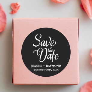 Zwart-wit Gepersonaliseerde Bruiloft Save The Date Ronde Sticker