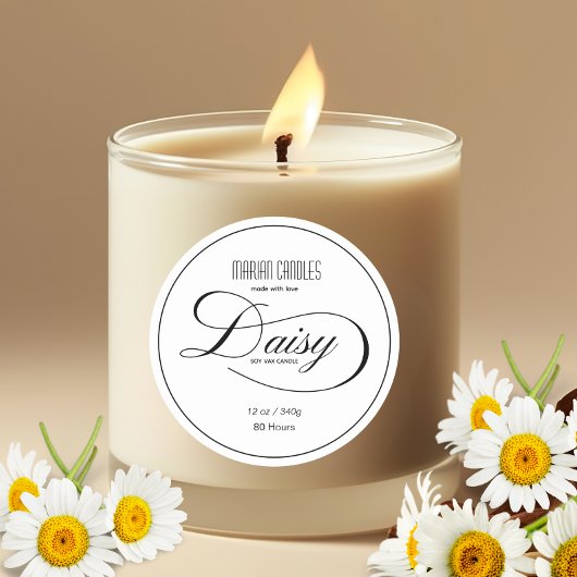 Zwart-wit gepersonaliseerde Daisy Candle Label