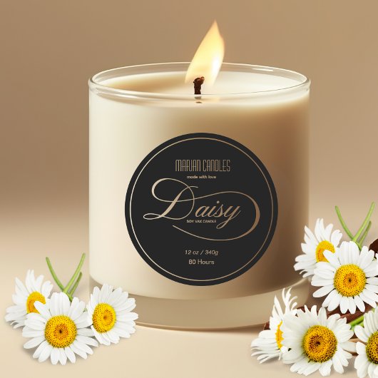 Zwart-wit gepersonaliseerde Daisy Candle Label