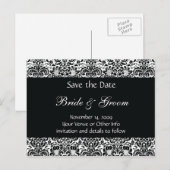 Zwart-wit gepersonaliseerde damast Save the Date Aankondigingskaart (Voorkant / Achterkant)