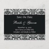 Zwart-wit gepersonaliseerde damast Save the Date Aankondigingskaart (Voorkant)
