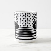 Zwart-wit gepersonaliseerde dotpatronen & strepen koffiemok (Center)