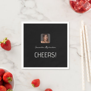 Zwart Wit Gepersonaliseerde Foto Naam Script Mini Servet