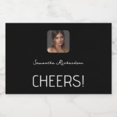 Zwart Wit Gepersonaliseerde Foto Naam Script Mini Sparkling Wijnetiket (Enkel label)