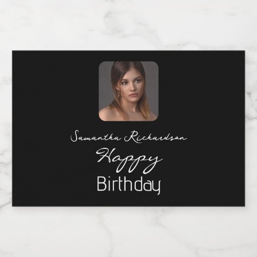 Zwart Wit Gepersonaliseerde Fotonaam Script Mini S Sparkling Wijnetiket (Enkel label)