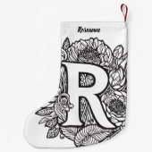 Zwart-wit gepersonaliseerde inkt Tattoo bloemen Kleine Kerstsok (Achterkant)