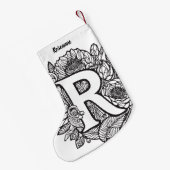 Zwart-wit gepersonaliseerde inkt Tattoo bloemen Kleine Kerstsok (Achterkant (Hangend))