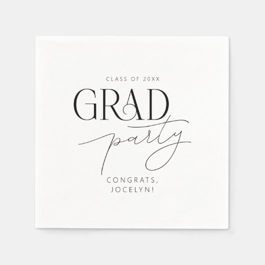 Zwart Wit Gepersonaliseerde Minimalistische Afstud Servet (Voorkant)