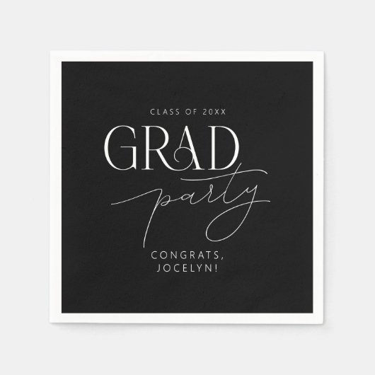 Zwart Wit Gepersonaliseerde Minimalistische Afstud Servet (Voorkant)