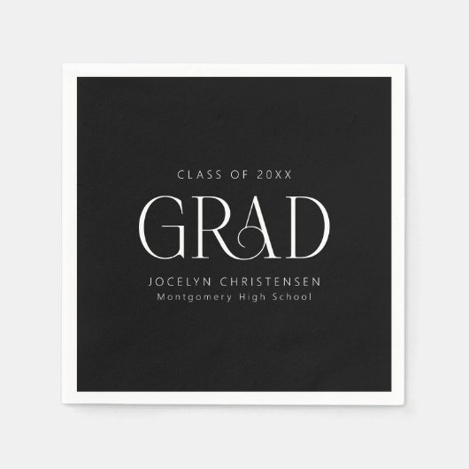 Zwart Wit Gepersonaliseerde Minimalistische Afstud Servet (Voorkant)