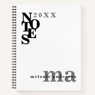 Zwart-wit Gepersonaliseerde Moderne Minimalist Notitieboek