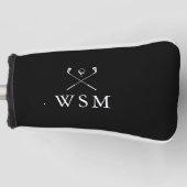 Zwart-wit gepersonaliseerde monogram golfclubs golfheadcover (Voorkant)