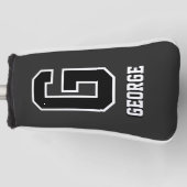 Zwart-wit gepersonaliseerde monogram putter golfheadcover (Voorkant)