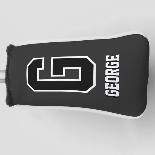 Zwart-wit gepersonaliseerde monogram putter golfheadcover (Voorkant)