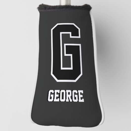 Zwart-wit gepersonaliseerde monogram putter golfheadcover (Draai 90)