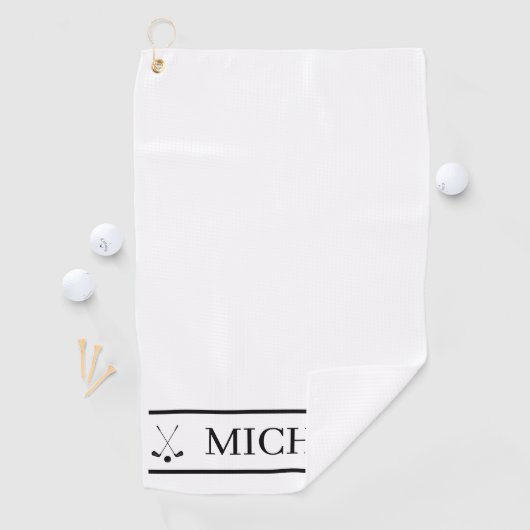 Zwart-wit gepersonaliseerde naam golfhanddoek (Insitu)