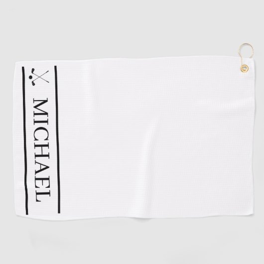 Zwart-wit gepersonaliseerde naam golfhanddoek (Horizontaal)