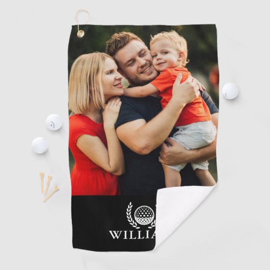 Zwart-wit gepersonaliseerde naam monogram foto golfhanddoek (Insitu)