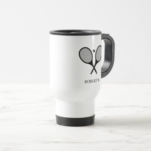 Zwart-wit Gepersonaliseerde Naam Monogram Tennis Reisbeker (Voorkant rechts)