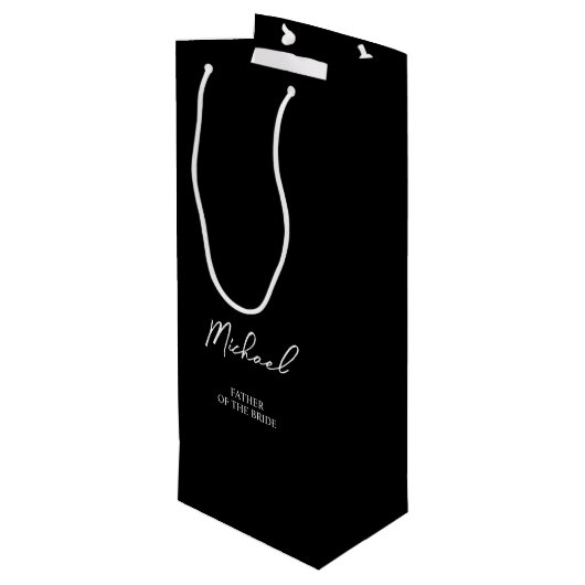 Zwart & Wit Gepersonaliseerde Naam Trouwfeest Wijn Cadeautas (Achterkant Gekanteld)