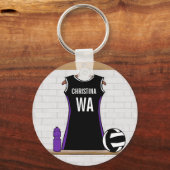 Zwart-wit gepersonaliseerde netball sleutelhanger (Voorkant)