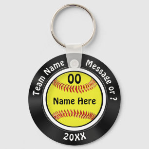 Zwart-wit, gepersonaliseerde Softball Party Favors Sleutelhanger