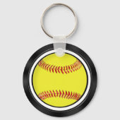 Zwart-wit, gepersonaliseerde Softball Party Favors Sleutelhanger (Achterkant)