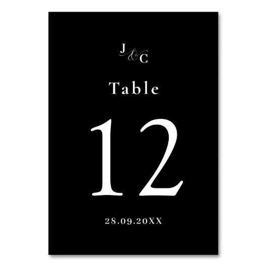 Zwart & Wit Gepersonaliseerde Trouwtafel Nummer Kaart (Voorkant)