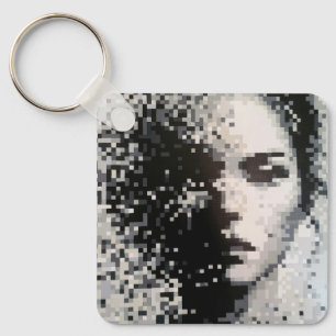 Zwart-wit gepixeliseerd portret sleutelhanger