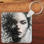 Zwart-wit gepixeliseerd portret sleutelhanger (Achterkant)